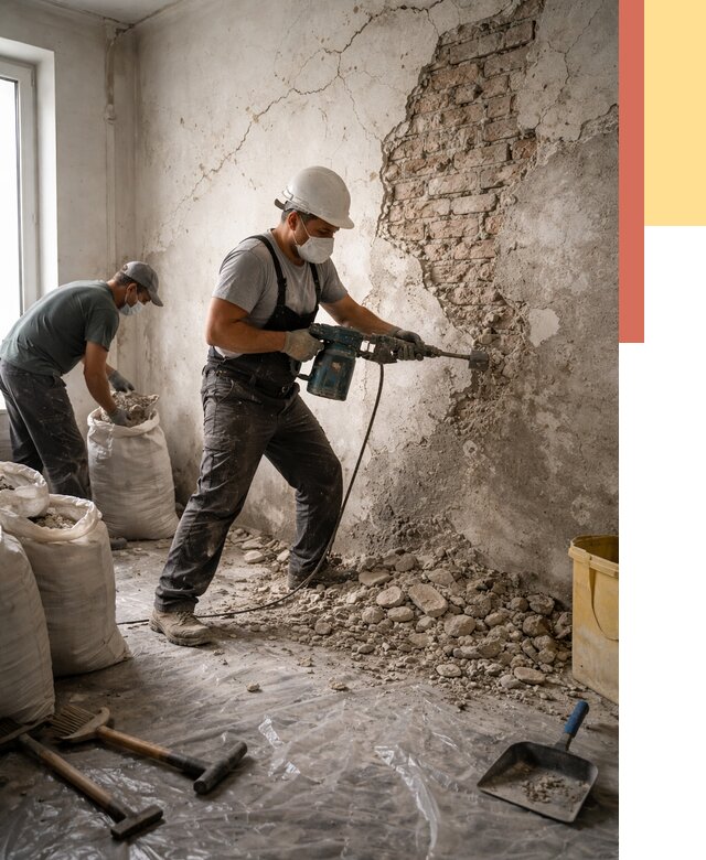 Демонтаж штукатурки со стен в Курчатове от 7335 руб/м² — быстро и недорого | ОТДЕЛОЧНИК-Крч