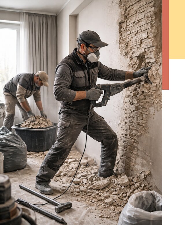 Демонтаж декоративного камня в Курчатове от 1477 руб/м² — быстро и недорого | ОТДЕЛОЧНИК-Крч