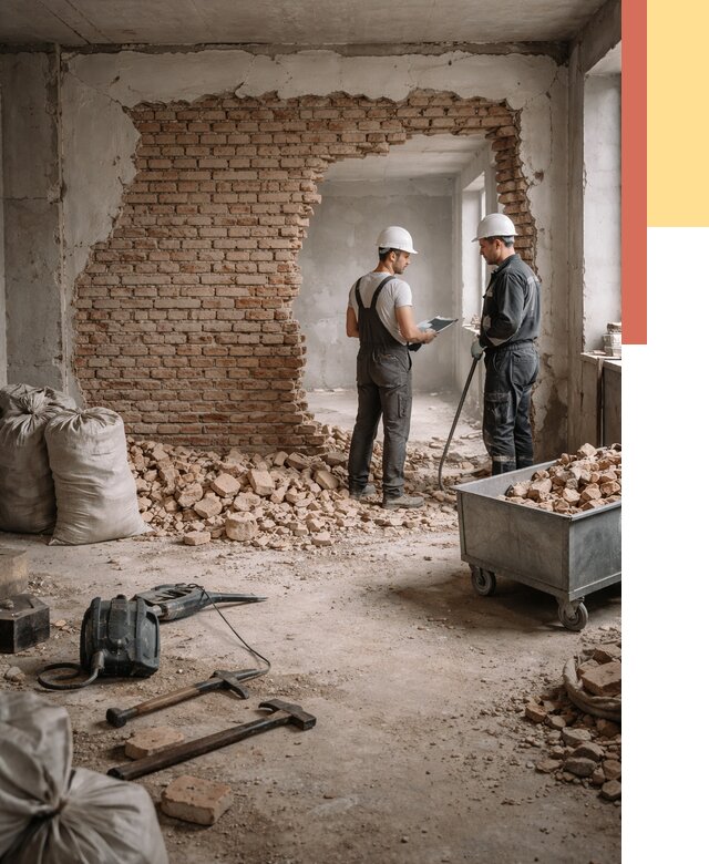 Демонтаж кирпичных стен в Курчатове от 4279 руб. — быстро, недорого, под ключ | ОТДЕЛОЧНИК-Крч