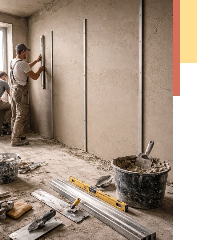 Штукатурка стен по маякам в Курчатове от 5603 руб./м² — выравнивание под ключ | ОТДЕЛОЧНИК-Крч