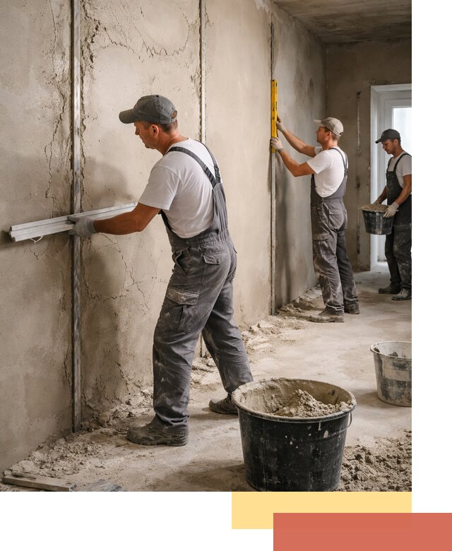 Штукатурка стен по маякам в Курчатове — точная и ровная поверхность