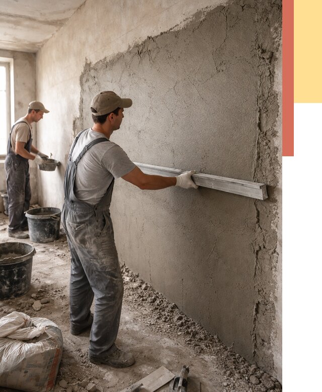 Цементная штукатурка стен в Курчатове от 4585 руб/м2 — быстро и недорого | ОТДЕЛОЧНИК-Крч