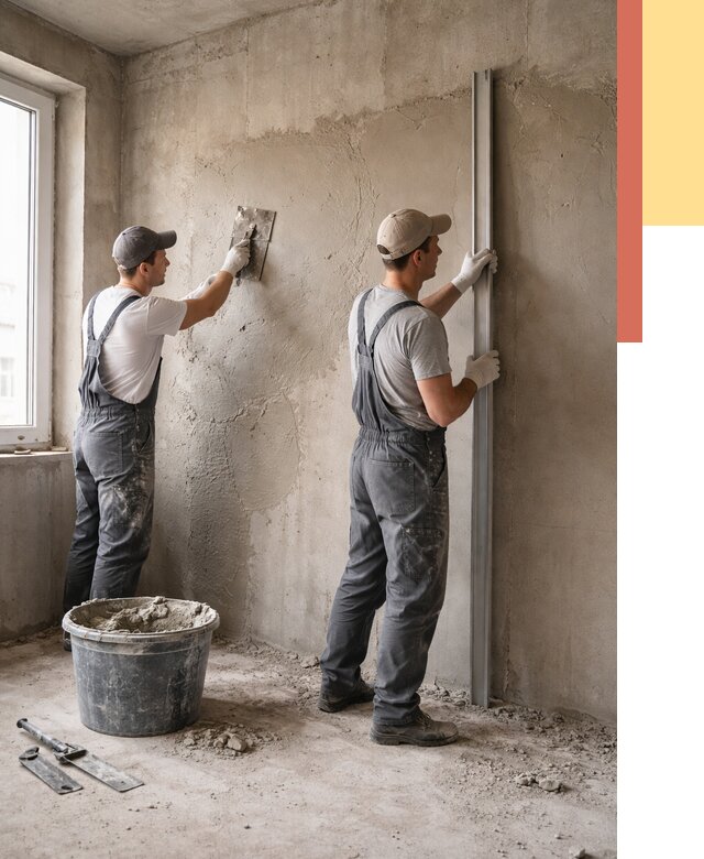 Штукатурка бетонных стен в Курчатове от 4585 руб/м² — качественно и быстро | ОТДЕЛОЧНИК-Крч