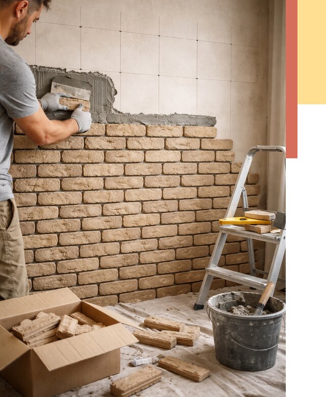 Монтаж декоративного кирпича в Курчатове от 3260 руб./м² — быстро и недорого | ОТДЕЛОЧНИК-Крч