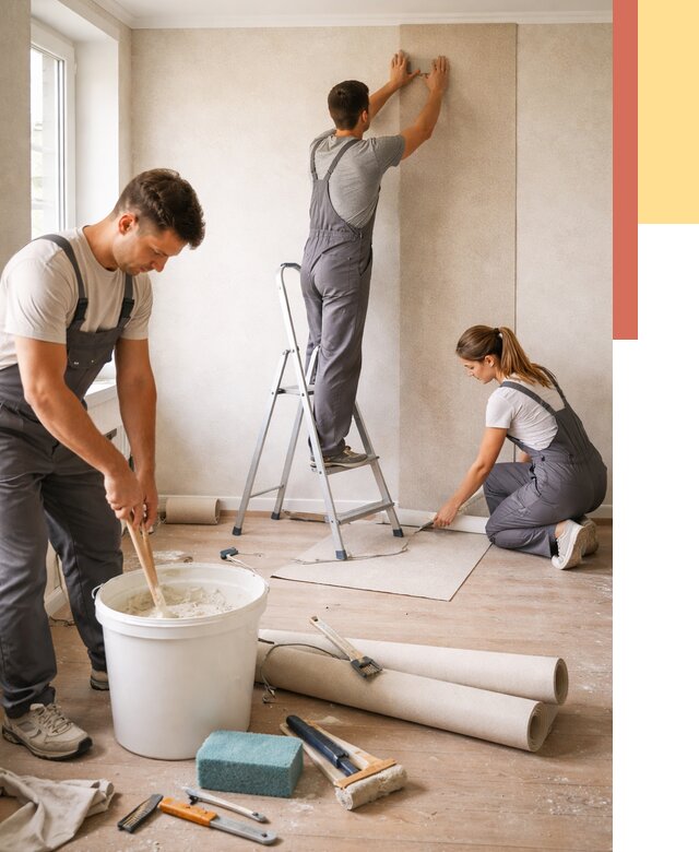 Оклейка стен обоями в Курчатове от 3566 руб/м2 — быстро и недорого | ОТДЕЛОЧНИК-Крч