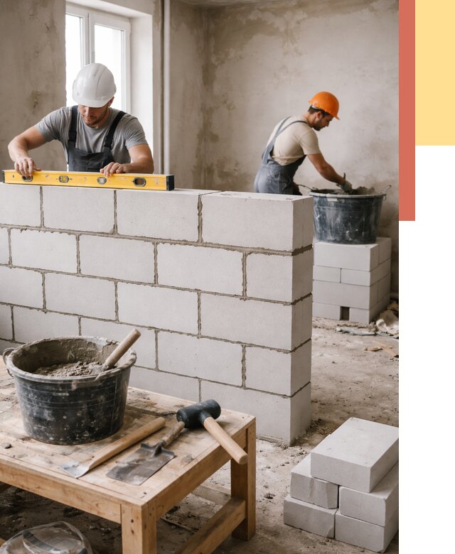 Кладка перегородок из газобетона в Курчатове от 3260 руб. под ключ | ОТДЕЛОЧНИК-Крч