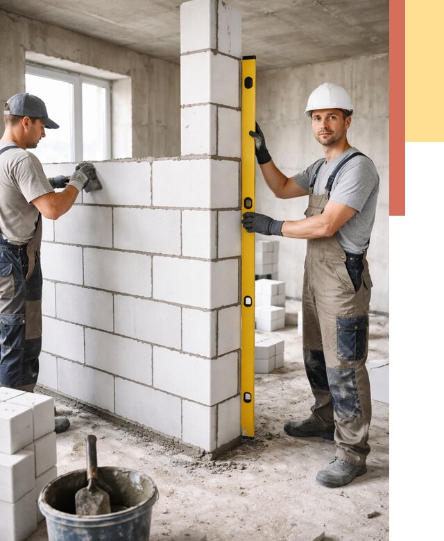 Кладка перегородок из пеноблока в Курчатове от 1834 руб. под ключ | ОТДЕЛОЧНИК-Крч