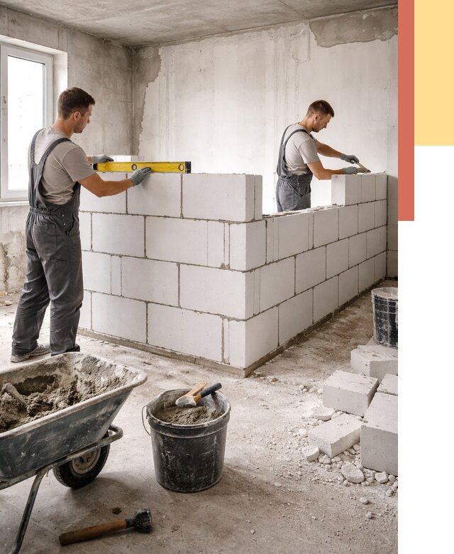 Кладка перегородок из ПГП в Курчатове от 2547 руб./м2 — монтаж и возведение под ключ | ОТДЕЛОЧНИК-Крч