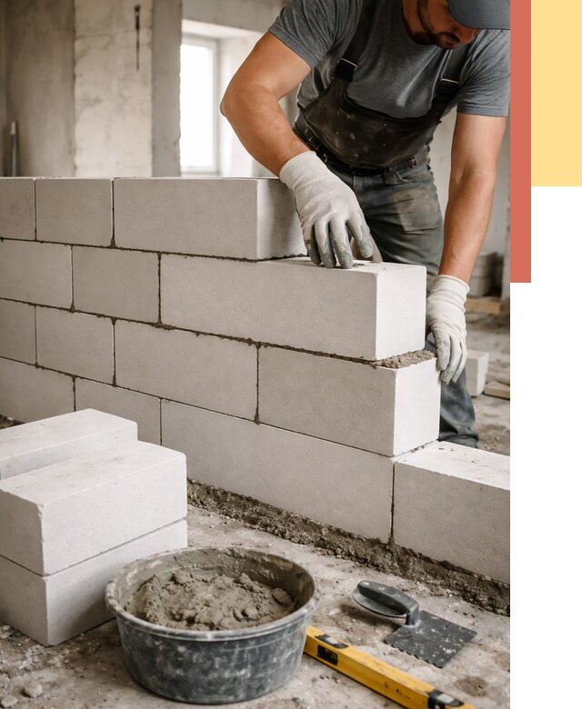 Кладка перегородок из силикатного блока в Курчатове от 4075 руб. под ключ | ОТДЕЛОЧНИК-Крч