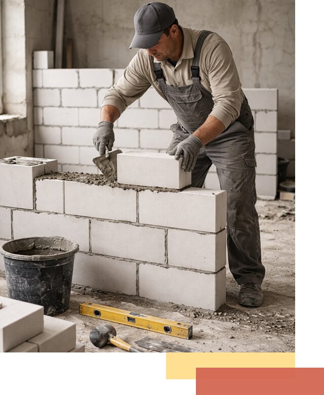 Кладка перегородок из силикатного блока в Курчатове