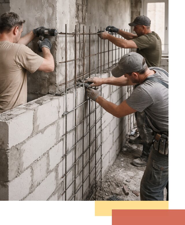 Армирование кладки перегородок в Курчатове профессионально и надёжно