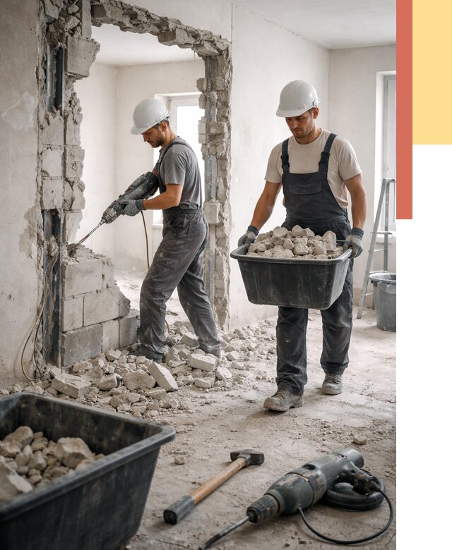 Демонтаж блоковых перегородок в Курчатове от 3821 руб. — быстро и недорого | ОТДЕЛОЧНИК-Крч