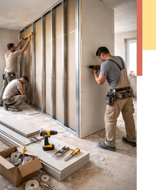 Монтаж однослойной перегородки из гипсокартона в Курчатове от 662 руб. | ОТДЕЛОЧНИК-Крч