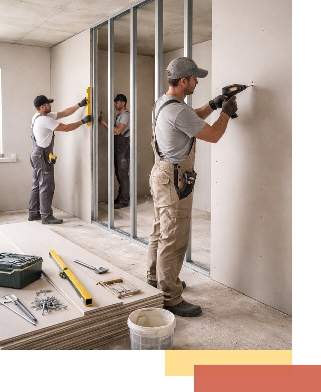 Однослойная перегородка из гипсокартона в Курчатове под ключ, монтаж и отделка