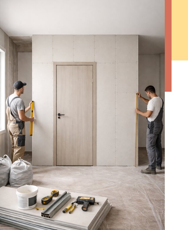 Перегородка из гипсокартона с дверью в Курчатове от 4585 руб. под ключ | ОТДЕЛОЧНИК-Крч