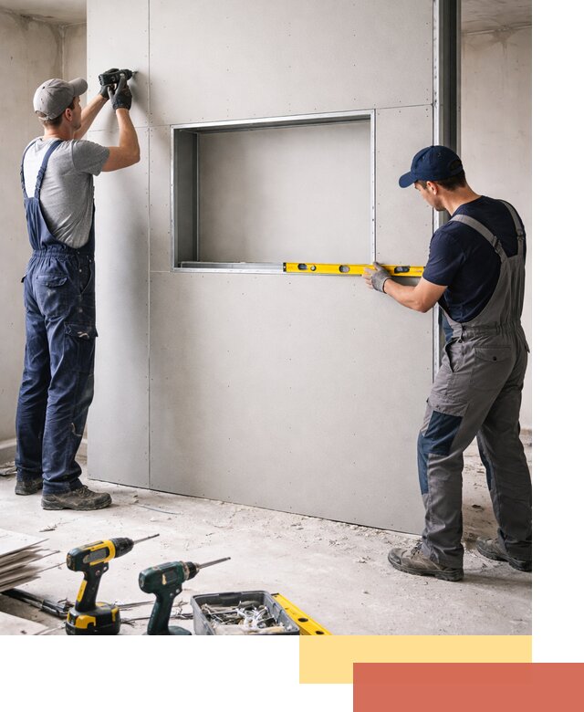 Перегородка из гипсокартона с нишей под декор в Курчатове