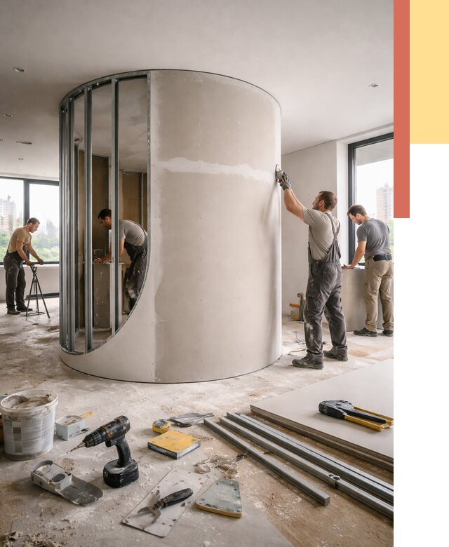 Радиусная перегородка из гипсокартона в Курчатове от 2955 руб. под ключ | ОТДЕЛОЧНИК-Крч