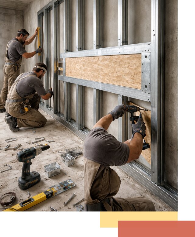 Усиленная перегородка для крепления тяжёлых конструкций в Курчатове