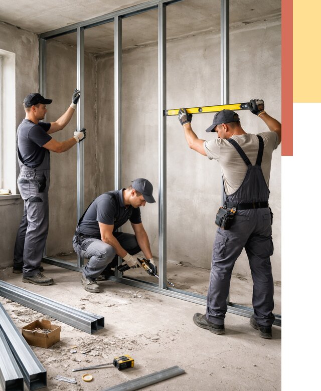 Монтаж каркаса перегородки из профиля в Курчатове от 764 руб. | ОТДЕЛОЧНИК-Крч