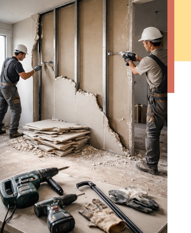 Демонтаж перегородки из гипсокартона в Курчатове от 1223 руб. быстро и недорого | ОТДЕЛОЧНИК-Крч