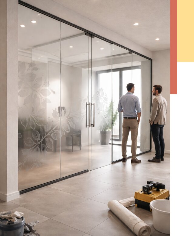 Стеклянные перегородки с рисунком в Курчатове от 12735 руб. монтаж и нанесение | ОТДЕЛОЧНИК-Крч