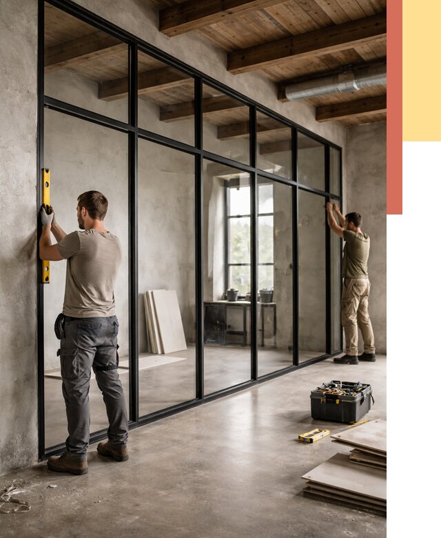 Стеклянные перегородки лофт в Курчатове от 10697 руб. под ключ | ОТДЕЛОЧНИК-Крч