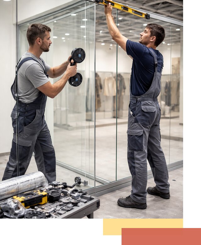 Стеклянные перегородки для магазинов в Курчатове — монтаж и установка