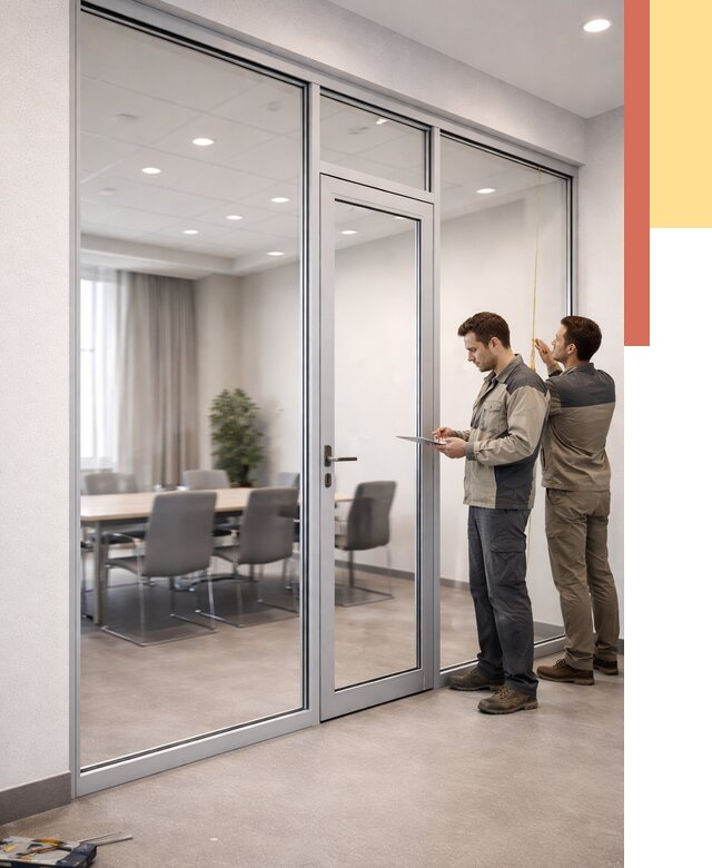 Установка и монтаж алюминиевых перегородок со стеклом в Курчатове от 8354 руб. | ОТДЕЛОЧНИК-Крч