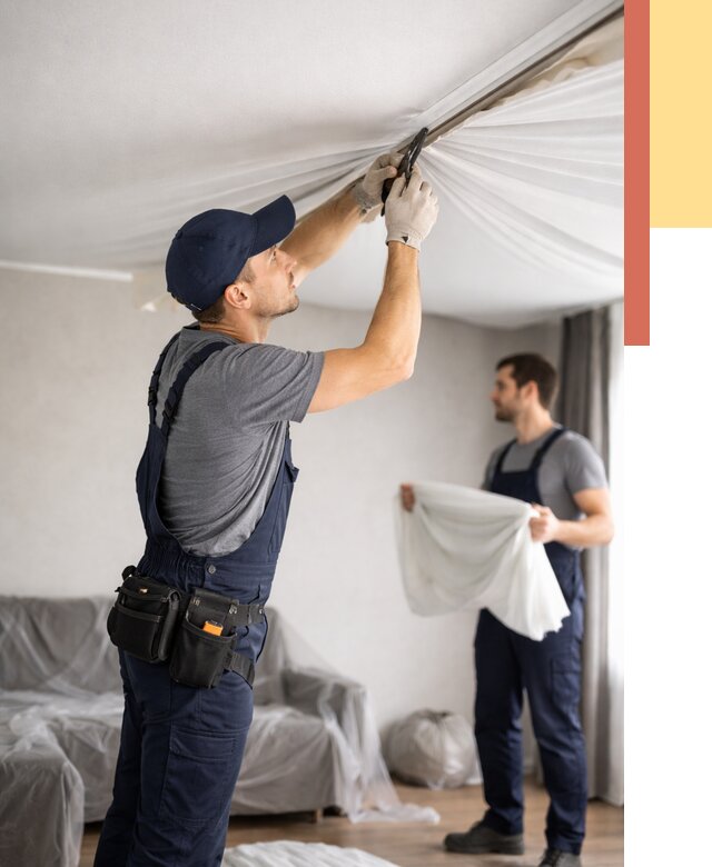 Демонтаж натяжного потолка в Курчатове от 4585 руб. — снятие и разбор под ключ | ОТДЕЛОЧНИК-Крч