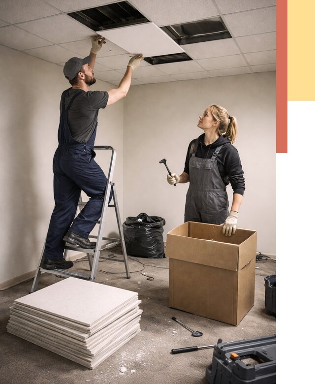 Демонтаж потолочной плитки в Курчатове от 4585 руб. быстро и недорого | ОТДЕЛОЧНИК-Крч