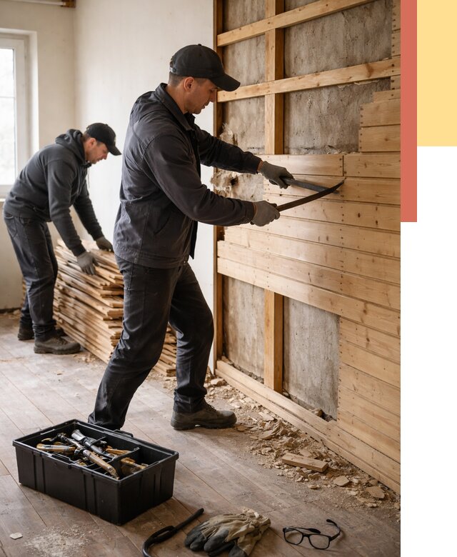 Демонтаж вагонки в Курчатове от 3871 руб/м2 — быстро и недорого | ОТДЕЛОЧНИК-Крч