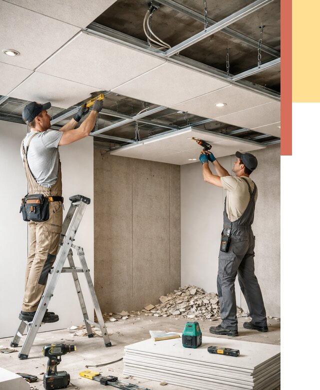 Монтаж акустического потолка в Курчатове от 6622 руб/м2 — быстро и недорого | ОТДЕЛОЧНИК-Крч