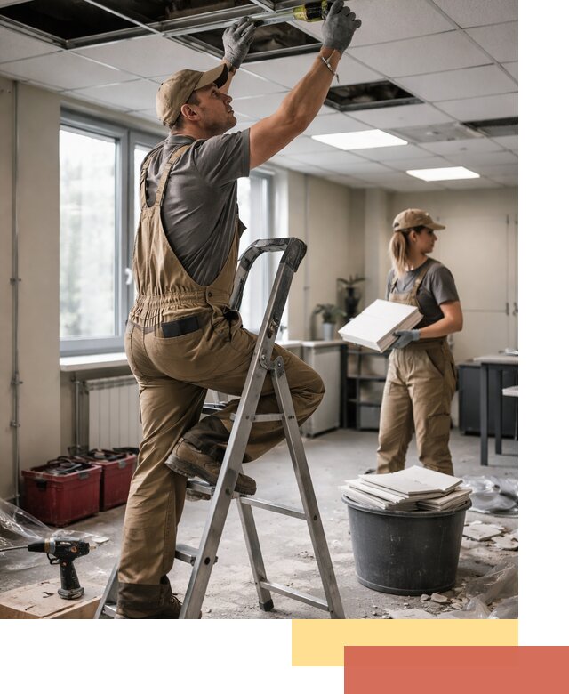 Ремонт потолка Армстронг и замена плит в Курчатове