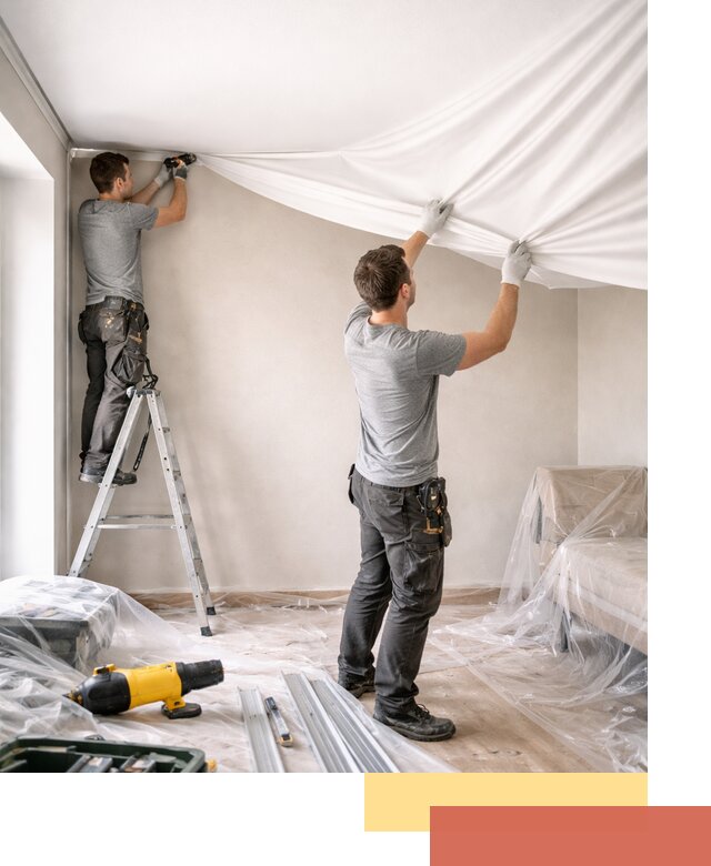 Монтаж тканевого натяжного потолка в Курчатове недорого и быстро