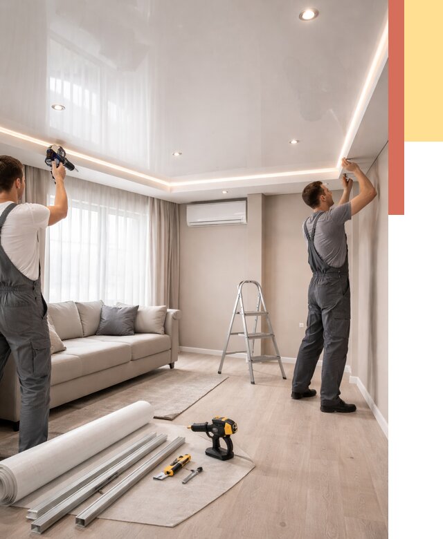 Монтаж глянцевого натяжного потолка в Курчатове от 764 руб. под ключ | ОТДЕЛОЧНИК-Крч