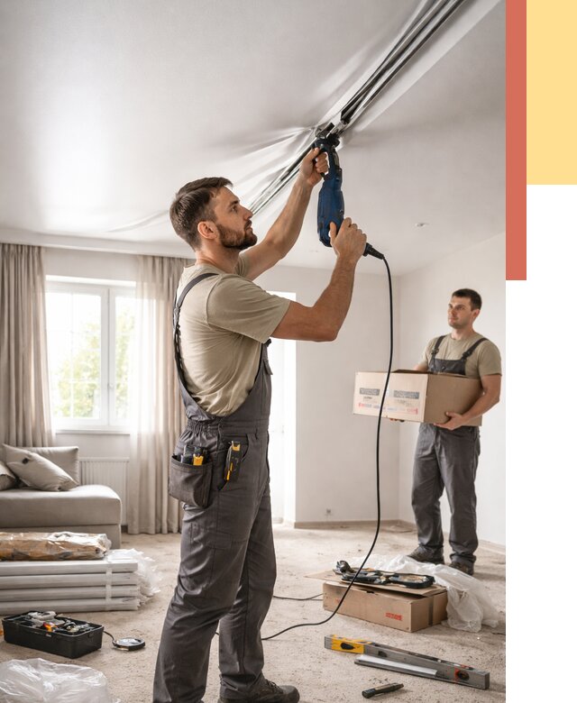 Монтаж сатинового натяжного потолка в Курчатове от 3566 руб. | Быстро, недорого — ОТДЕЛОЧНИК-Крч