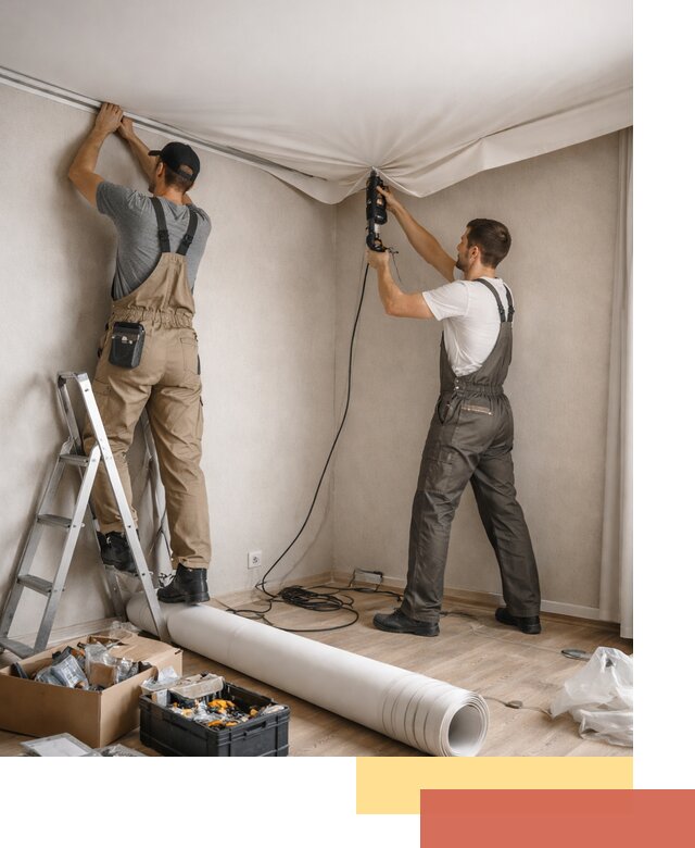 Монтаж цветного натяжного потолка в Курчатове за один день