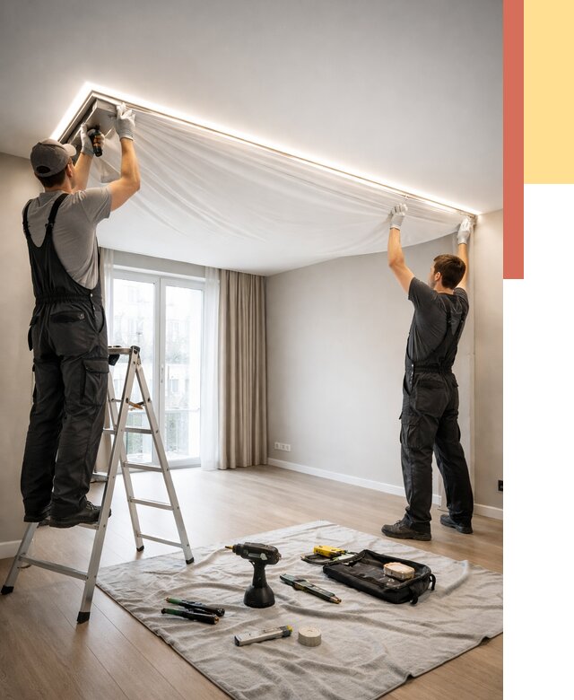 Монтаж парящего натяжного потолка в Курчатове от 4585 руб. быстро и недорого | ОТДЕЛОЧНИК-Крч