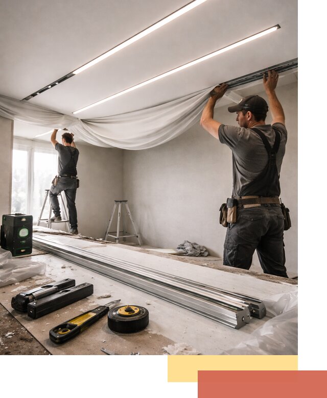 Монтаж натяжных потолков со световыми линиями в Курчатове