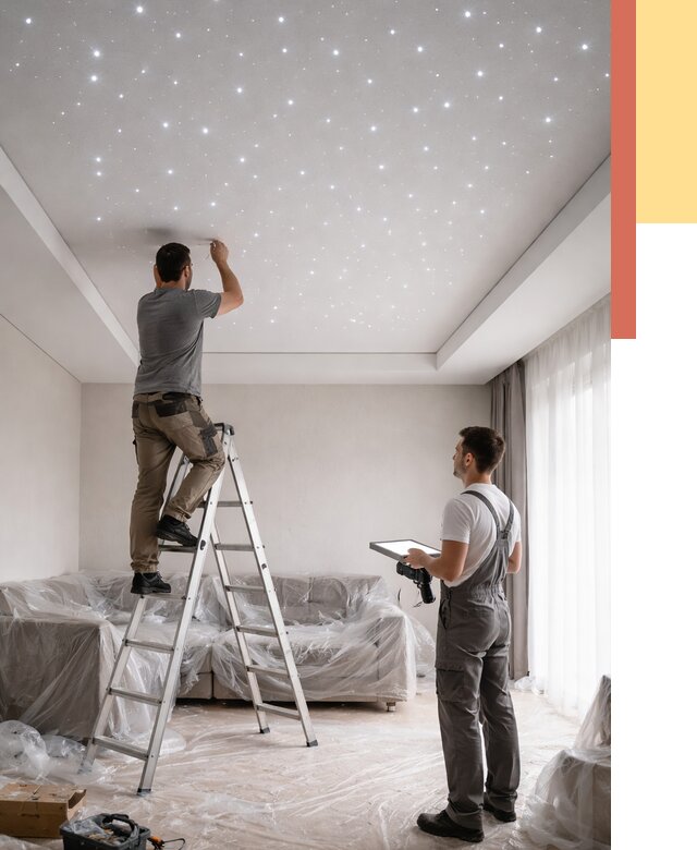 Монтаж натяжного потолка «звездное небо» в Курчатове от 6622 руб. | ОТДЕЛОЧНИК-Крч