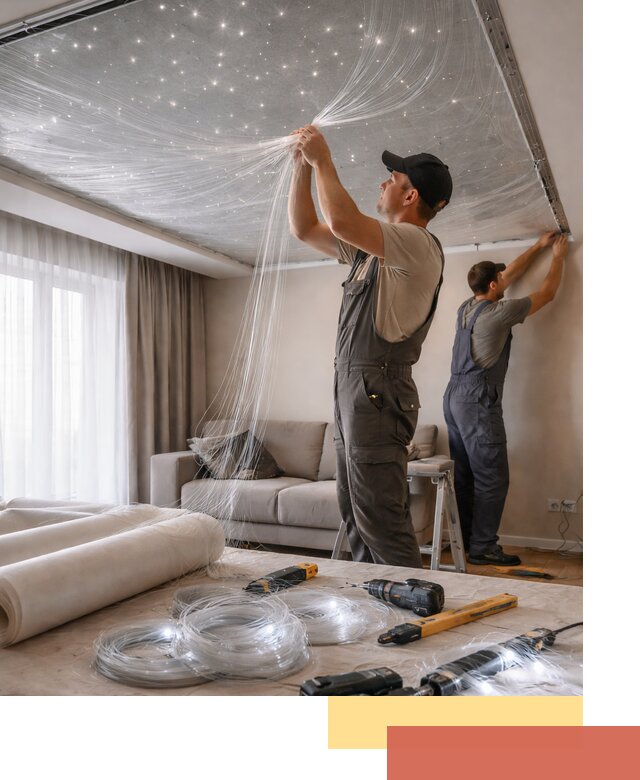 Монтаж натяжного потолка «Звездное небо» в Курчатове