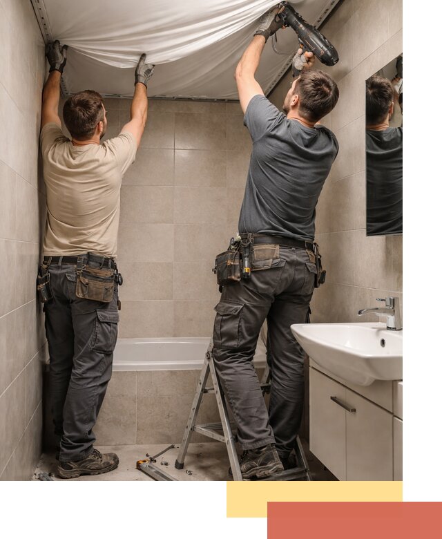 Монтаж натяжного потолка в ванной в Курчатове быстро и качественно