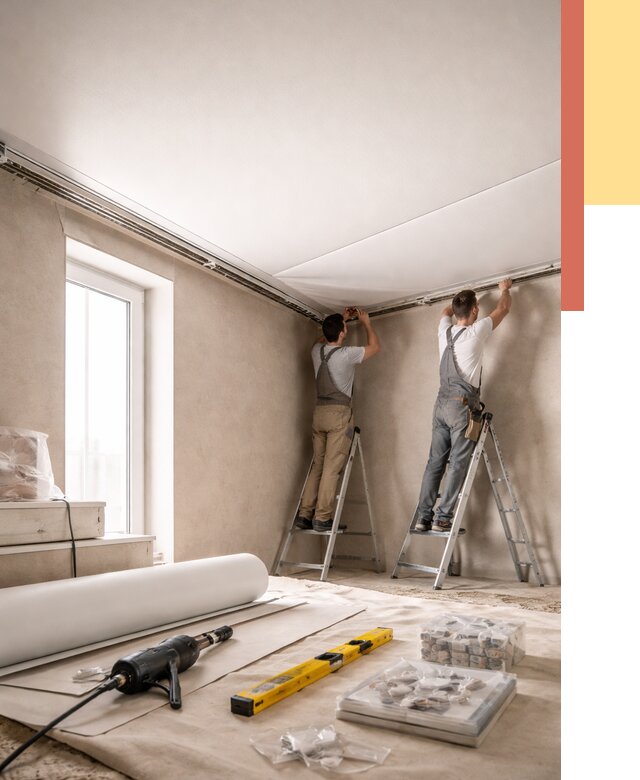 Монтаж натяжного потолка в спальне в Курчатове от 3871 руб. под ключ | ОТДЕЛОЧНИК-Крч