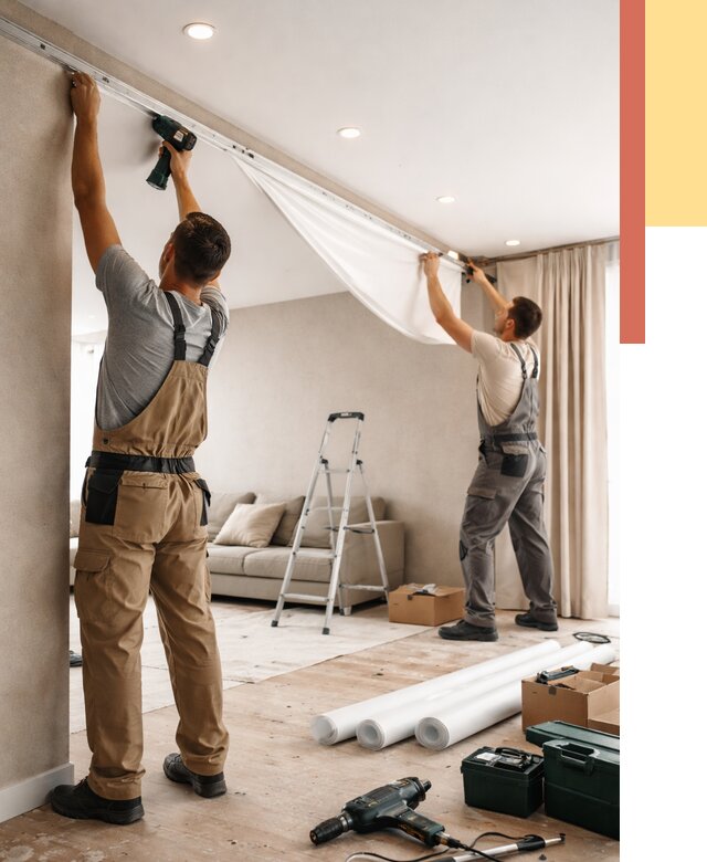 Монтаж натяжного потолка в гостиной в Курчатове от 560 руб. | ОТДЕЛОЧНИК-Крч