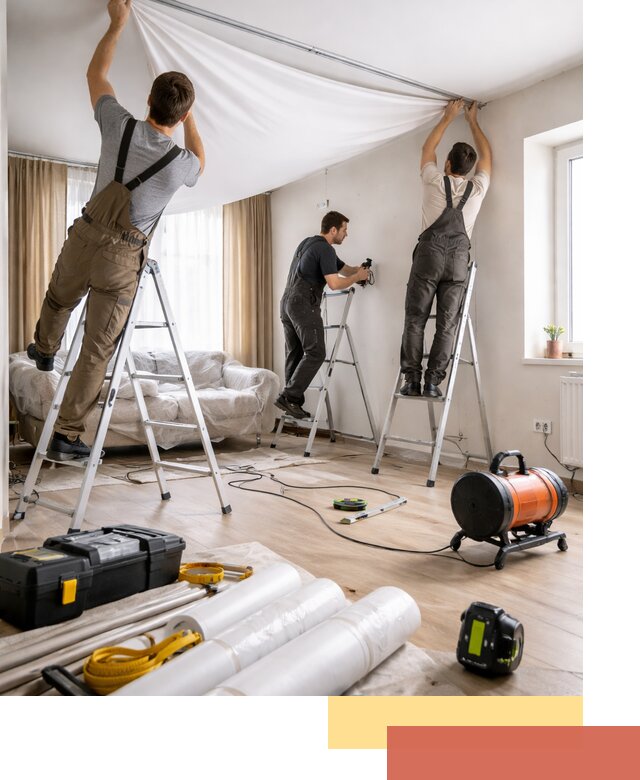 Монтаж натяжного потолка в гостиной в Курчатове