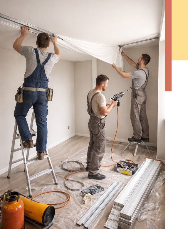 Монтаж натяжного потолка в студии в Курчатове от 5603 руб. — быстро и недорого | ОТДЕЛОЧНИК-Крч