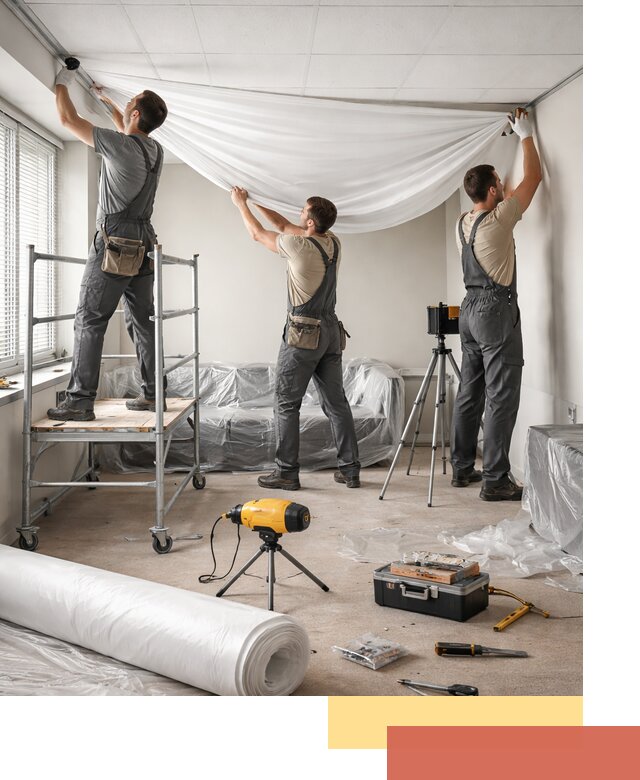 Монтаж натяжного потолка в офисе в Курчатове