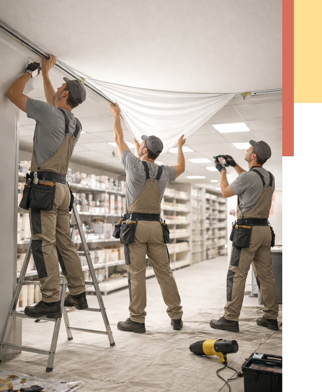 Монтаж натяжного потолка в магазине в Курчатове от 4585 руб. быстро и недорого | ОТДЕЛОЧНИК-Крч