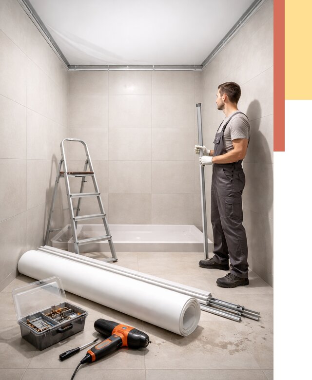 Монтаж натяжного потолка в санузле в Курчатове от 1885 руб. — ОТДЕЛОЧНИК-Крч