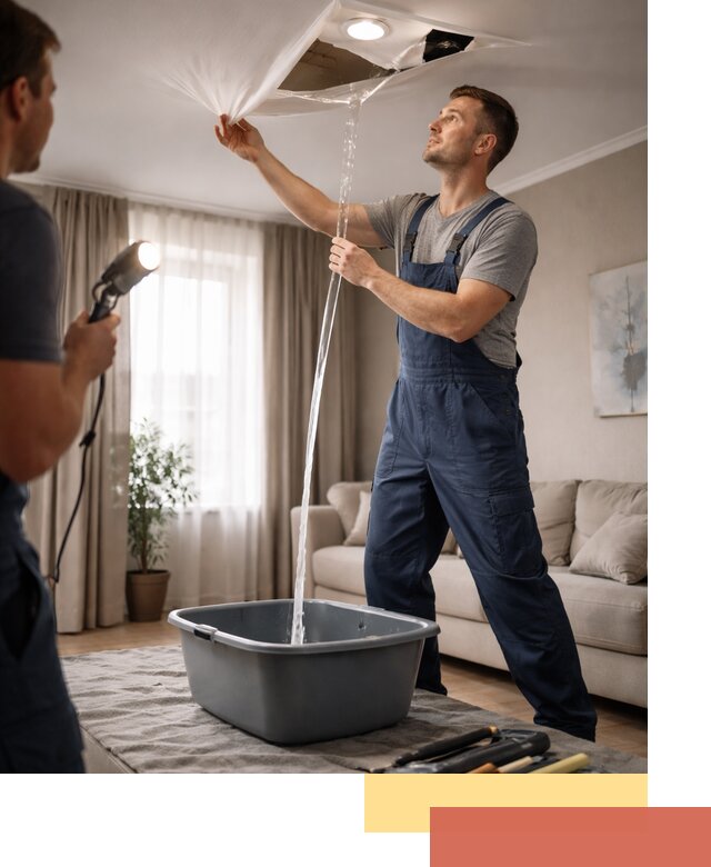 Слив воды с натяжного потолка в Курчатове быстро и аккуратно